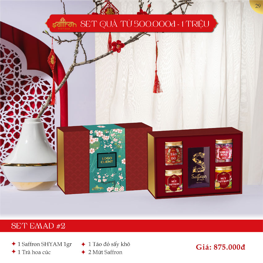 [ HỘP QUÀ EMAD #02] Saffron Shyam 1Gr + Trà hoa cúc + Trà hoa nhài + Trà hoa hồng + Trà táo đỏ